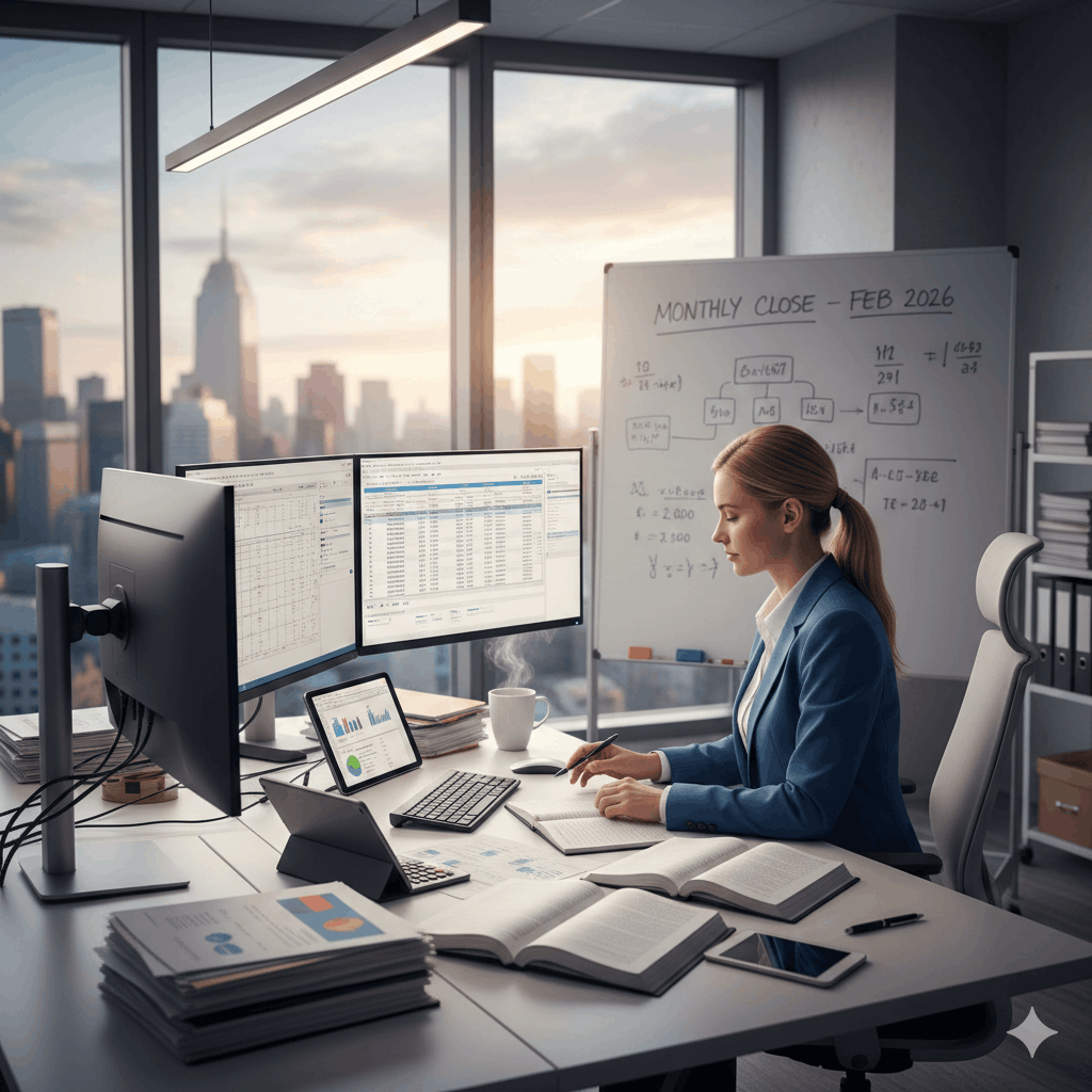 Frau arbeitet im Büro Lohnbuchhaltung Software – Für wen lohnt sich das